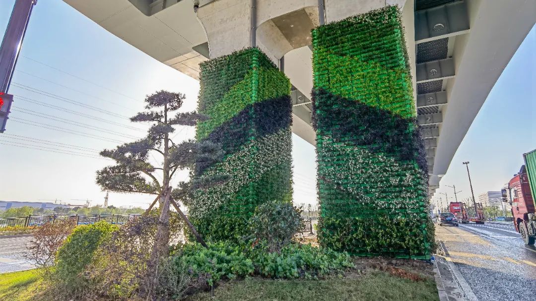 提示高架桥墩开启美颜模式两港大道快速化中段垂直绿化完工
