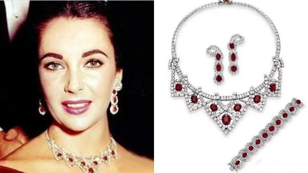 泰勒的珠宝大多与爱情有关~这套包含项链,耳环,手链的cartier红宝石