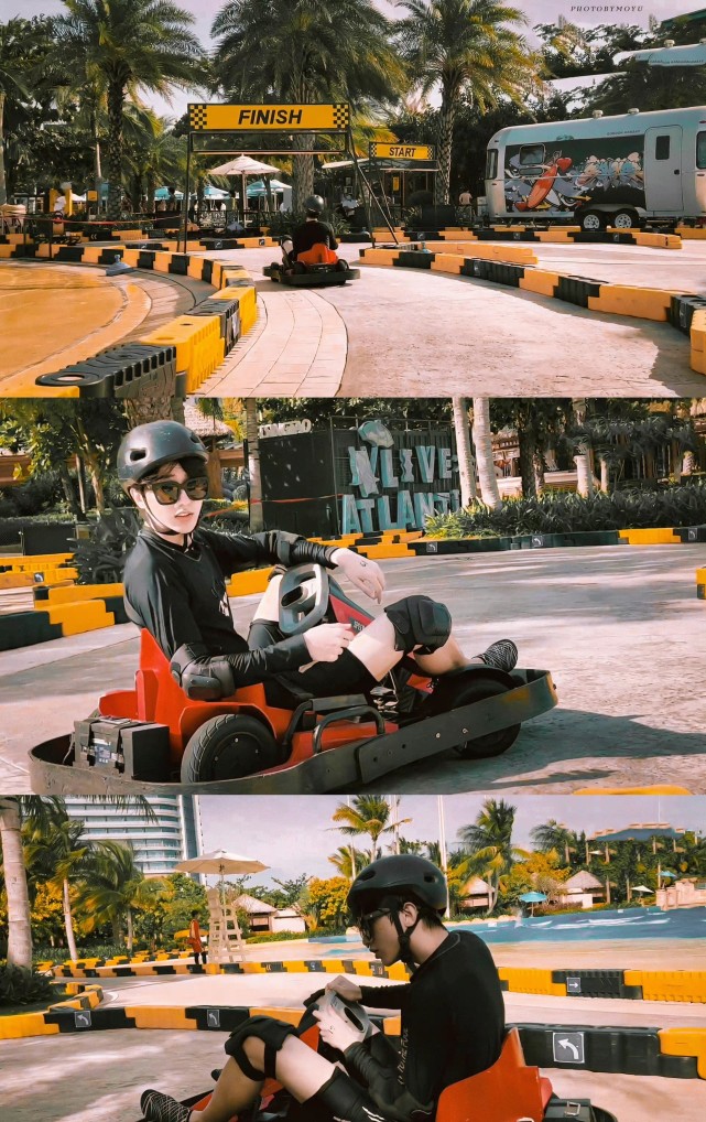 偶遇蔡徐坤冲浪开卡丁车抓娃娃黑背心大背头硬汉帅气值拉满