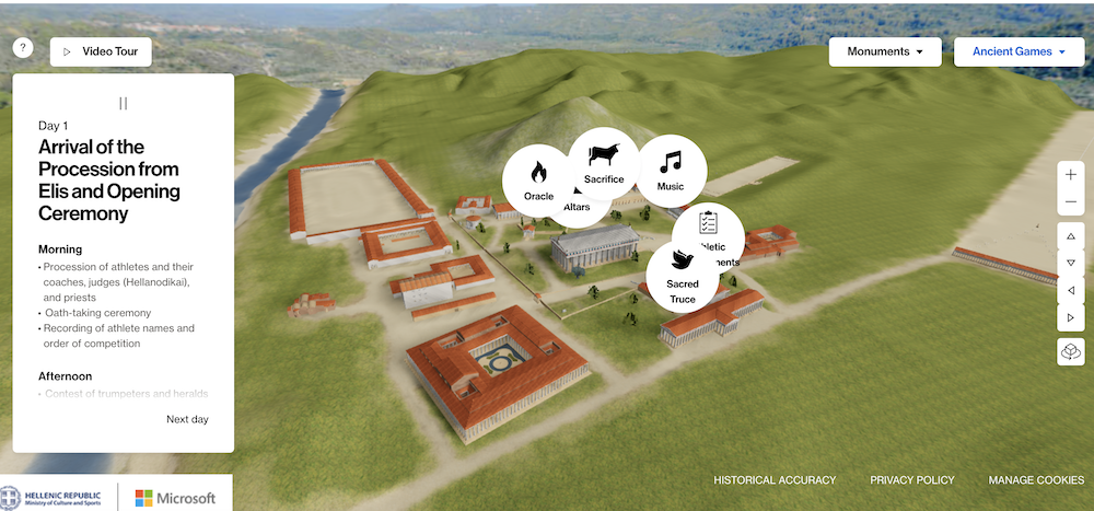 还介绍了古代奥运动会赛事开展的流程 &nbsp;“古奥林匹亚：公共场所”网站截图