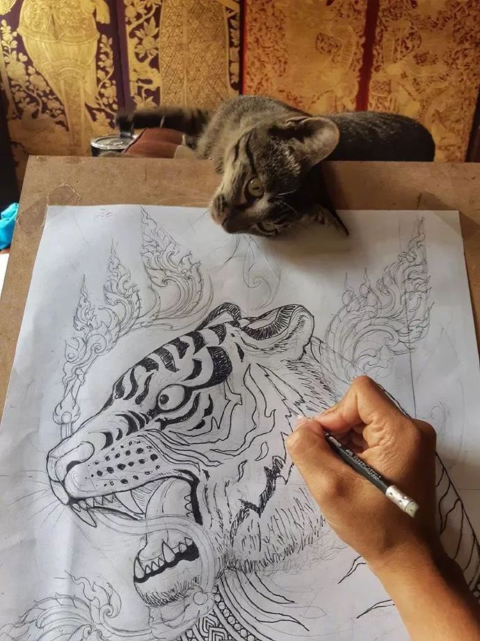 主人照着猫画画,却偷偷画了只老虎,猫看到后的表情,笑喷了!