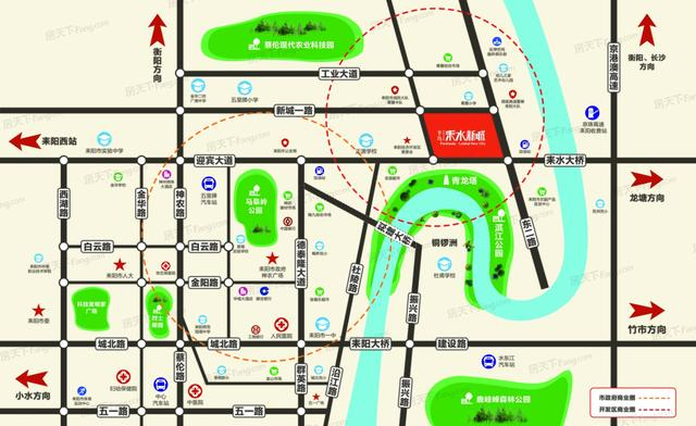 高速路口,往西5分钟到达五里牌汽车站,10分钟到达耒阳市政府,神农广场