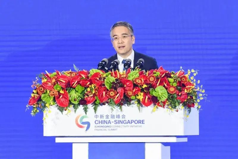 Gu Shu delivers a keynote speech at the 2021 China-Singapore Financial Summit Photo by Zou Le