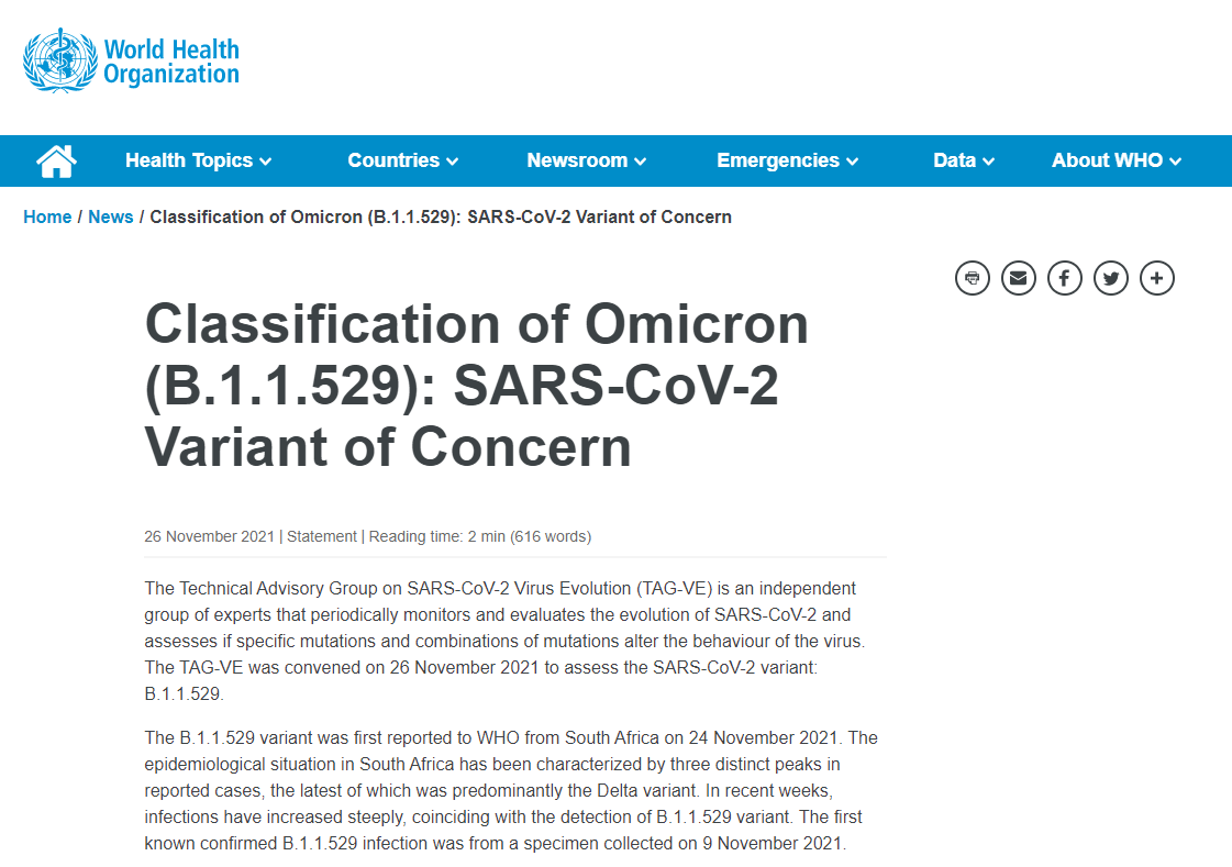新冠 B.1.1.529 毒株被命名为“Omicron”，目前多国已发现病例休闲区蓝鸢梦想 - Www.slyday.coM