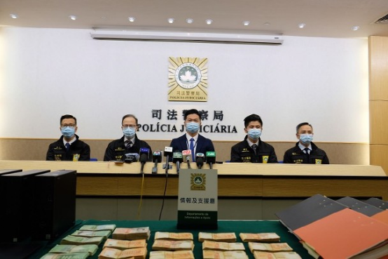 澳门特区政府司法警察局举行特别新闻发布会。（图片来源：香港“东网”）