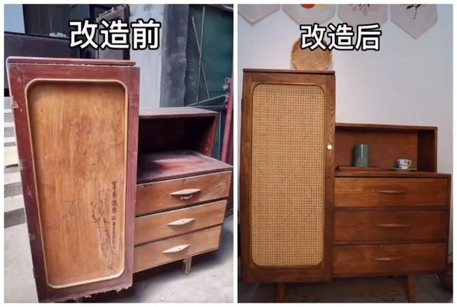 姑娘低价买下废旧木柜,亲自动手翻新成雅致小柜,网友:变废为宝|柜子