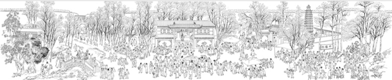以上图为鲁峻先生的《西宁古城风韵图》长卷 2015年收藏于青海省博物馆