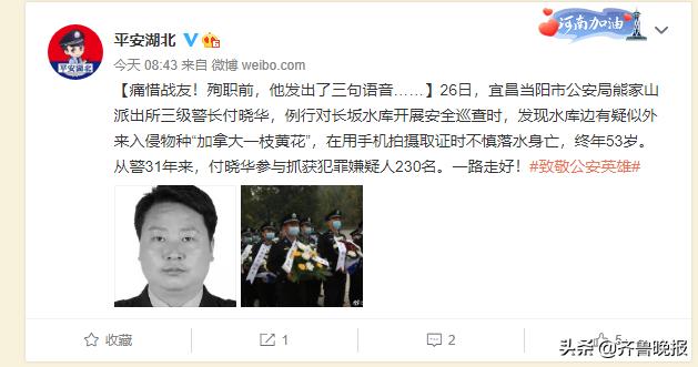 湖北当阳53岁民警巡查入侵物种“加拿大一枝黄花”时落水殉职，殉职前，他发出了三句语音…休闲区蓝鸢梦想 - Www.slyday.coM