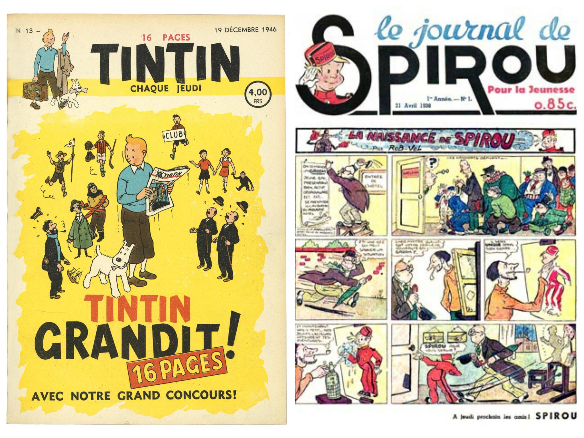 漫画杂志（左）《丁丁》（1946年12月）和（右）《斯皮鲁》（1938年4月）