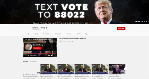特朗普YouTube频道截图