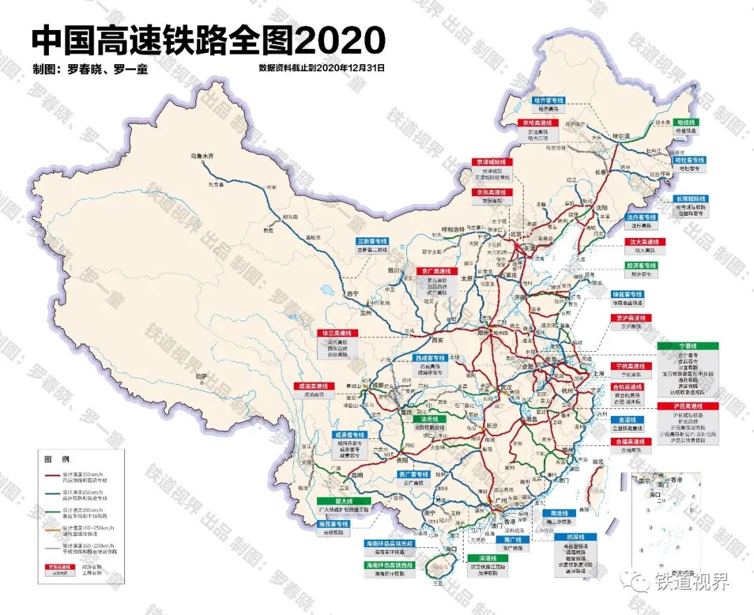 中国高速铁路网四纵四横骨干网线路图