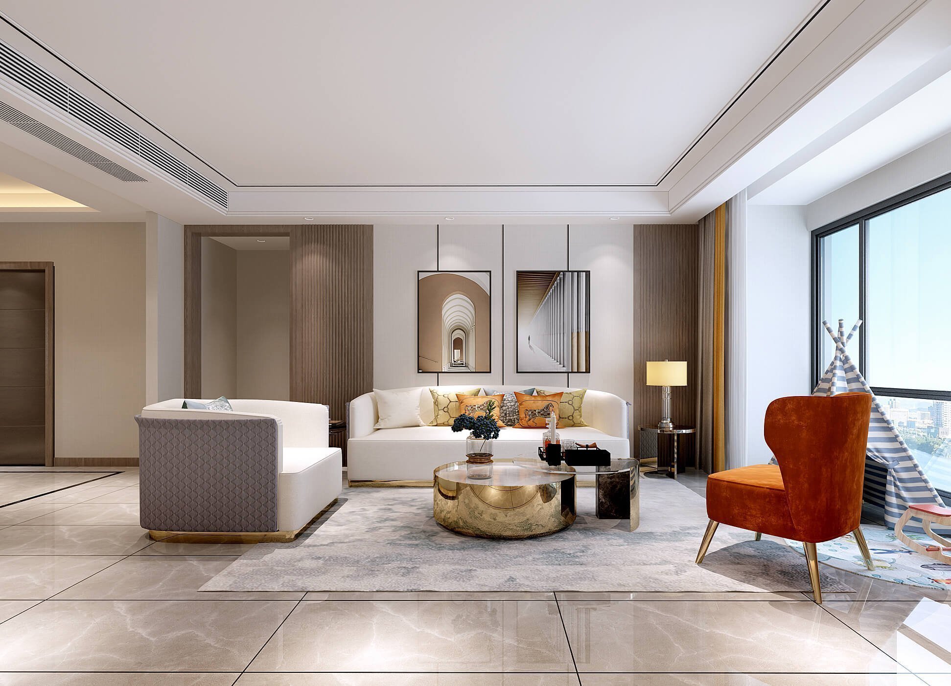 正文  落地窗使主卧采光性更强,结合灯带壁灯暖色调