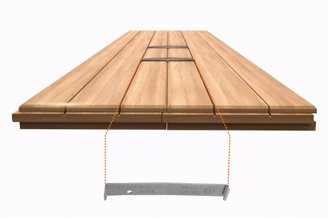 钢扣固定安装技术原理是有效利用预留间的缝隙,释放地板干缩湿胀的