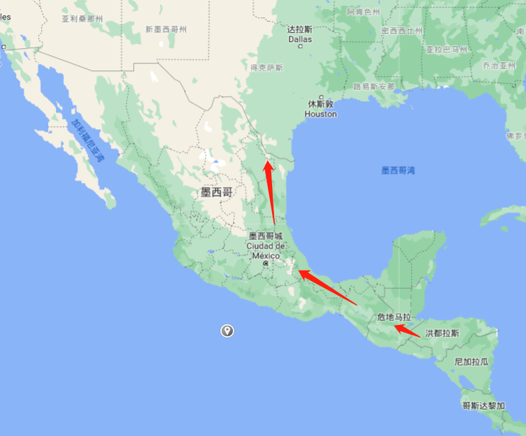 洪都拉斯移民者计划穿越危地马拉及墨西哥，抵达美国 谷歌地图