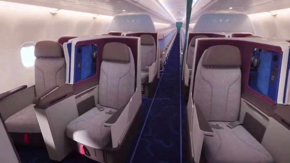 中华航空a321neo客机配置12席豪华商务舱168席经济舱