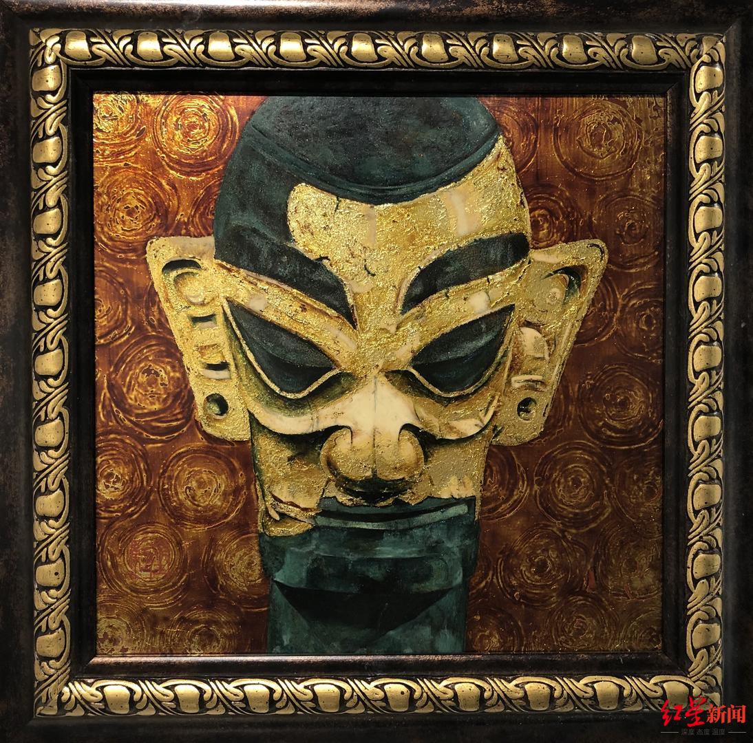黄金红《三星堆·金面罩》(漆画)何智健《古蜀印象》(国画)据了解,本