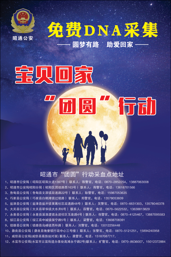 昭通市"团圆"行动采血点地址资料:洛江公安,泉州晚报,镇雄警方特别