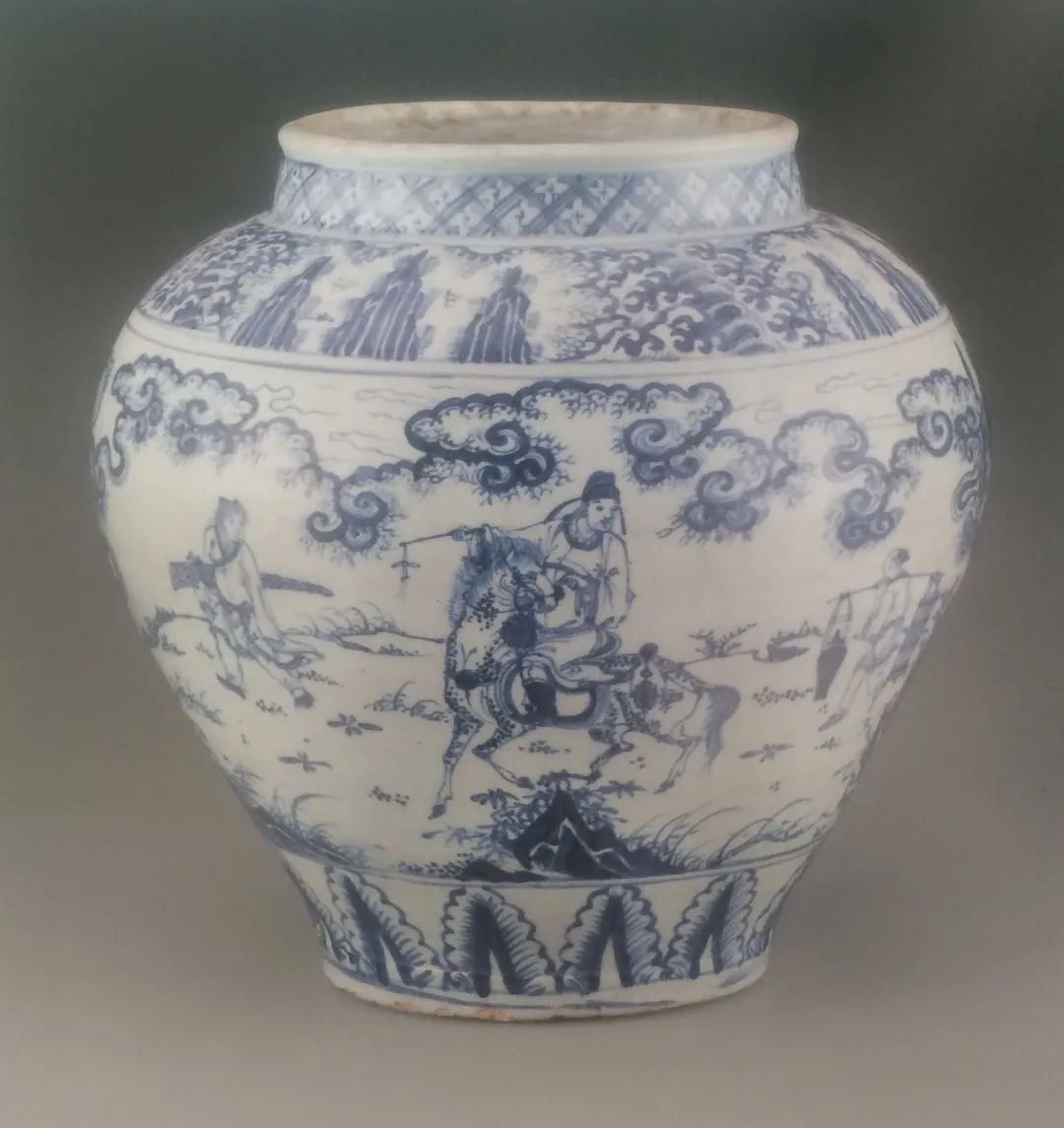 明携琴访友踏雪寻梅青花罐