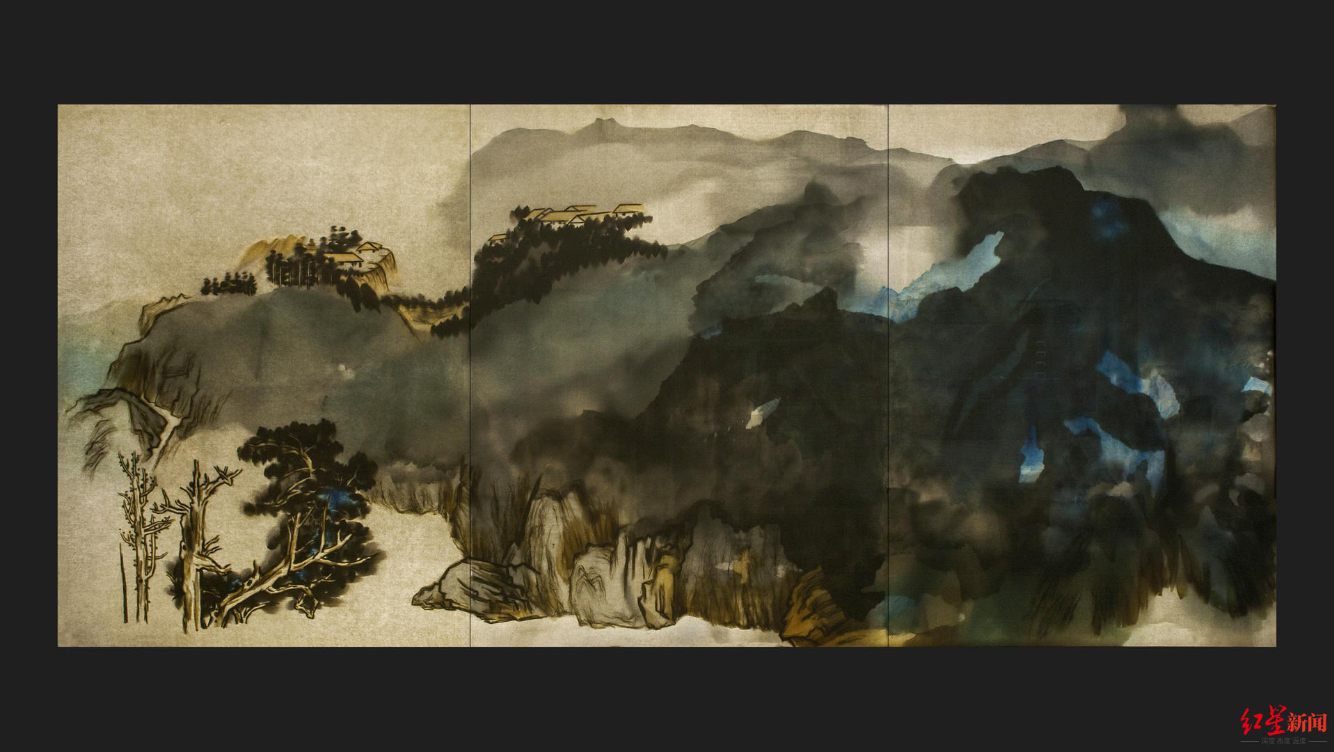 成都双年展徐冰反转画泼彩山水背后是报纸塑料布拼贴