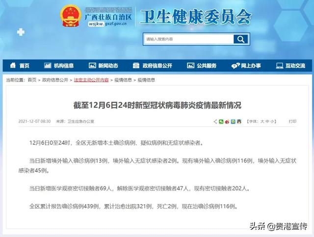 疫情通报：12月7日，广西新增境外输入确诊病例13例，境外输入无症状感染者2例休闲区蓝鸢梦想 - Www.slyday.coM