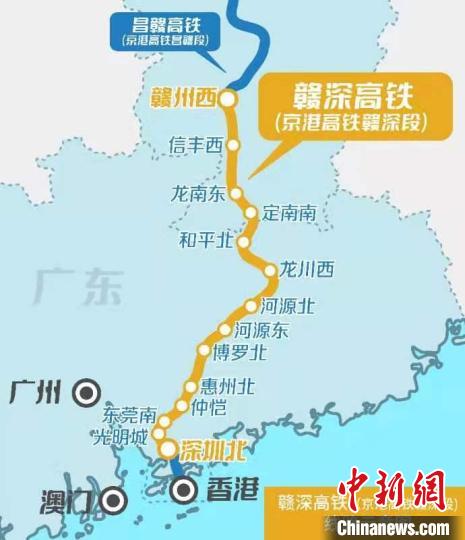 京港高铁赣深段线路示意图。南昌铁路 供图
