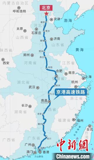 京港高铁线路示意图。南昌铁路 供图