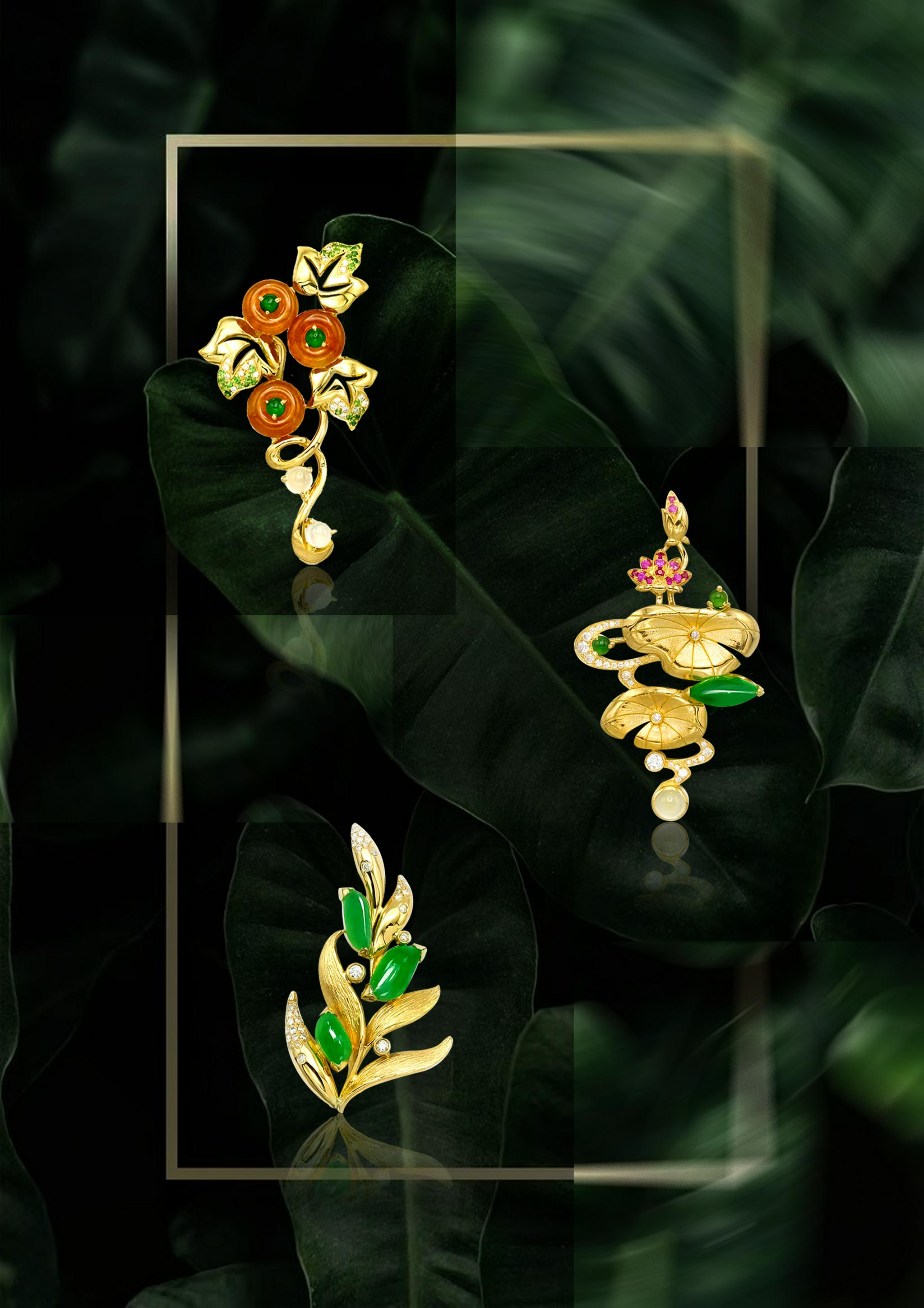 老凤祥翡翠胸针"常春藤""别样红"意美形雅,永不褪色,永不凋零|翡翠_新