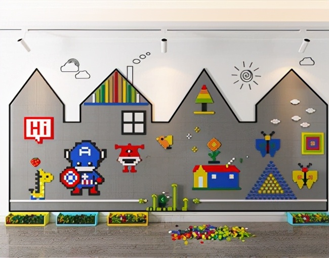 等孩子长大之后乐高墙还可以改造成照片墙,用来记录一家人的幸福时光