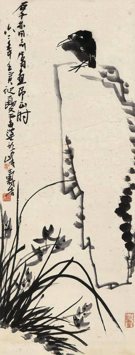 潘天寿写兰作品欣赏▼潘天寿的兰花作品一般都为长幅,画面构图很的险