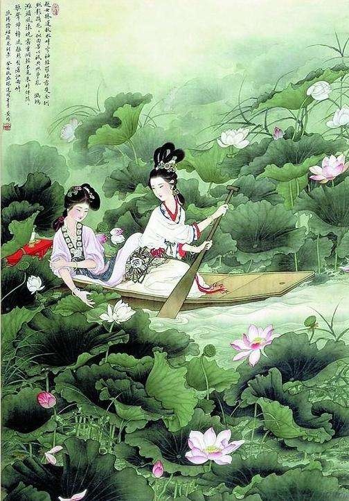 若耶溪傍采莲女,笑隔荷花共人语. 日照新妆水底明,风飘香袂空中举.