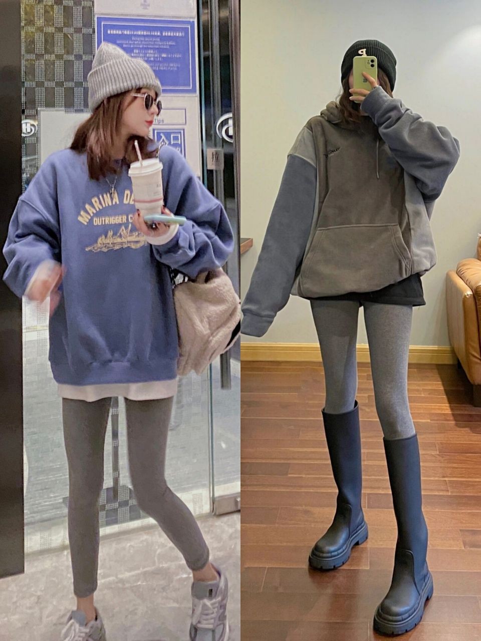 看街拍发现:今年流行一种新穿法,叫"秋裤外穿",显瘦又显腿细|秋裤|穿