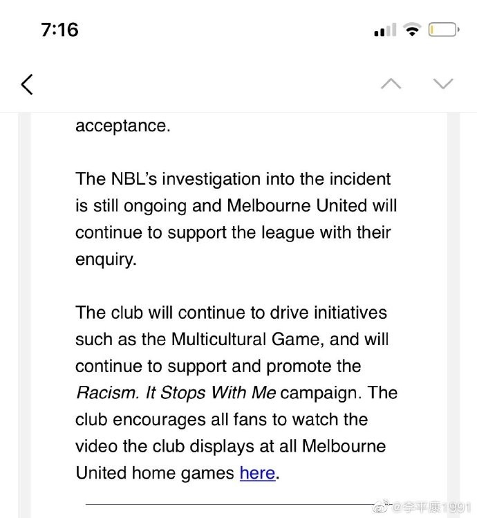 媒体人：墨尔本联队就比赛中现场DJ针对周琦的不当言论进行道歉休闲区蓝鸢梦想 - Www.slyday.coM