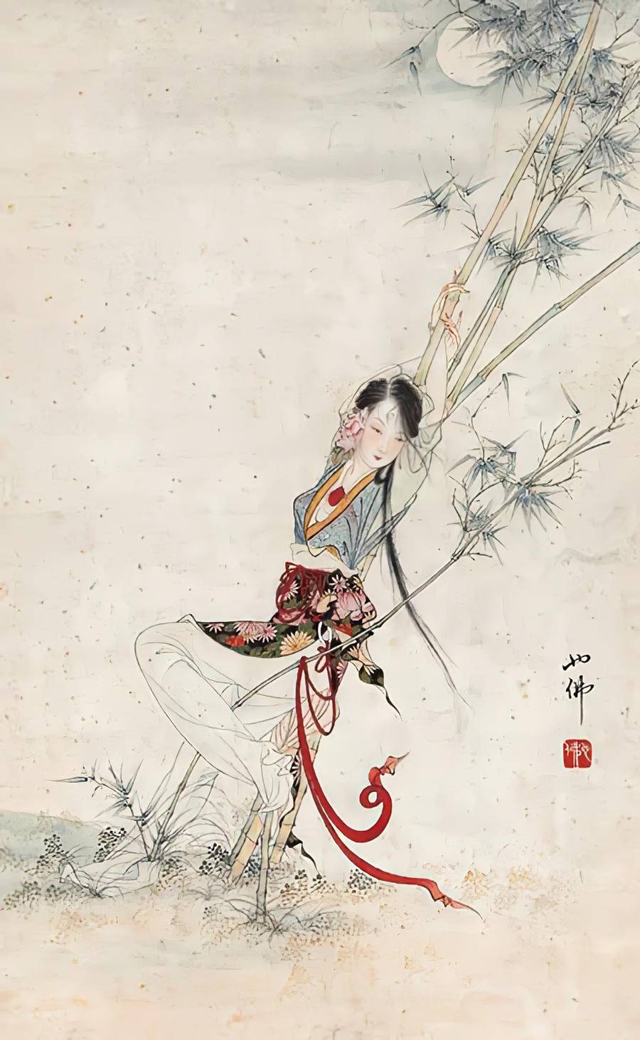 鉴赏胡也佛人物画仕女图