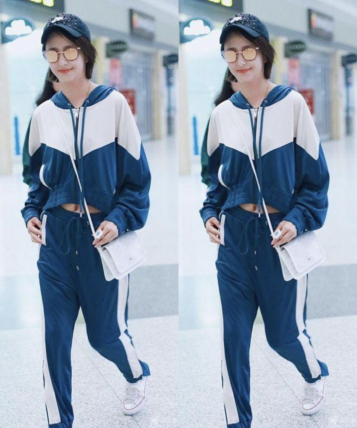 佟丽娅为了扮嫩挺拼的私下出行穿一身蓝白校服真有学生感