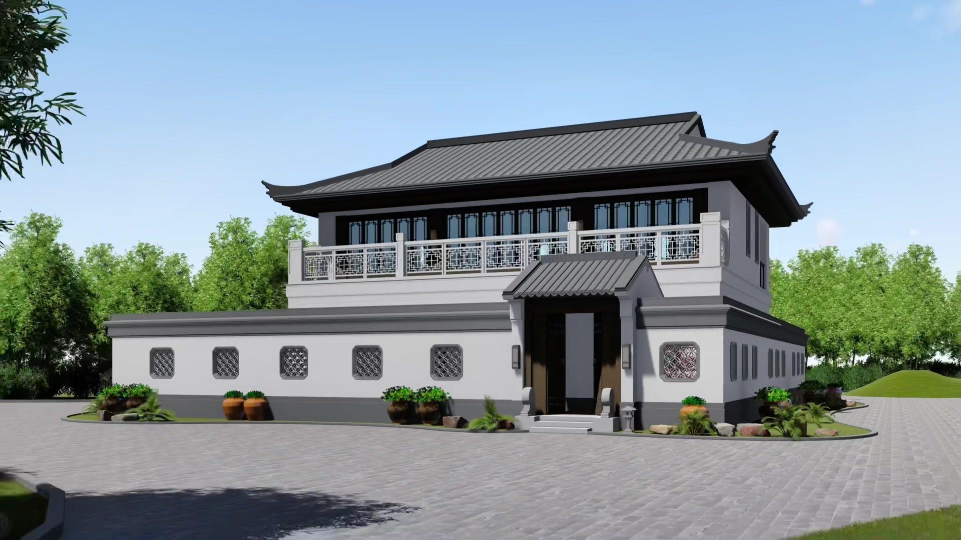 中式别墅 农村自建别墅 中式小院 建房设计