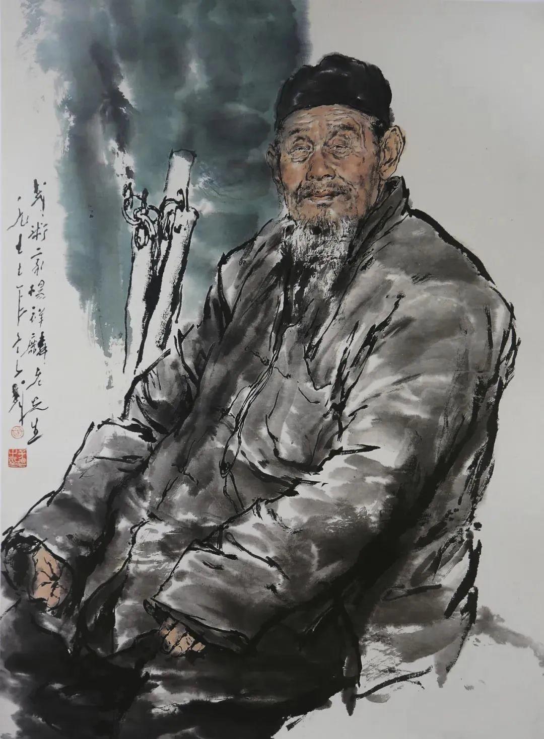 老武术家120×68cm 1977年白石大师像 138×69cm 1997年大千居士画像