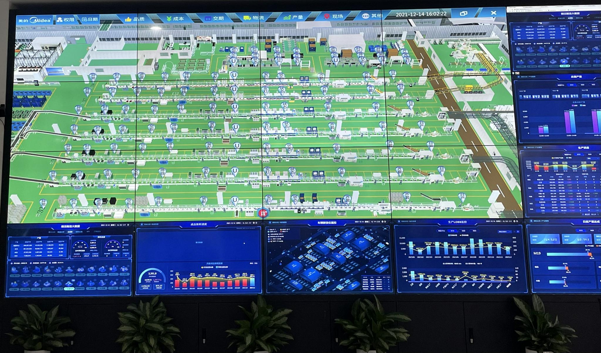 办公室内的数字大屏驾驶舱,可细化到每条产线.拍摄:徐诗琪