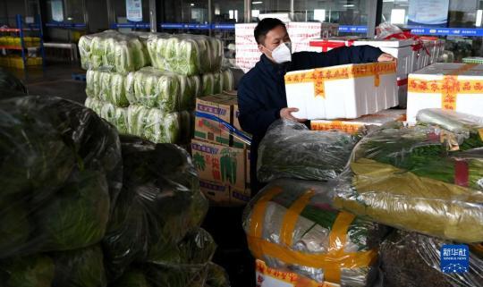 陕西米禾供应链管理股份有限公司的工作人员在搬运蔬菜(12月19日摄)。新华社记者 刘潇摄
