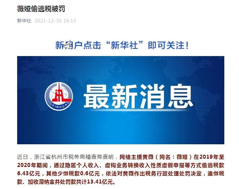 薇娅逃税被罚13.4亿，比范冰冰还多，行业整顿或提前到来休闲区蓝鸢梦想 - Www.slyday.coM