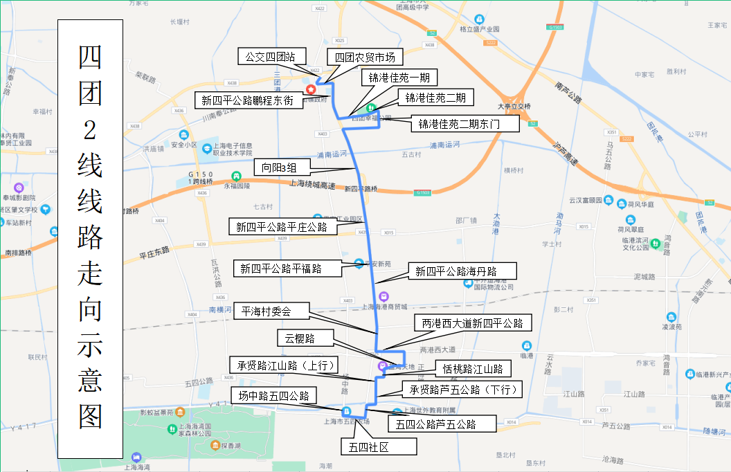 胡桥--东川路天星路新辟线路走向为:上行自胡桥起经浦卫公路,庄胡公路