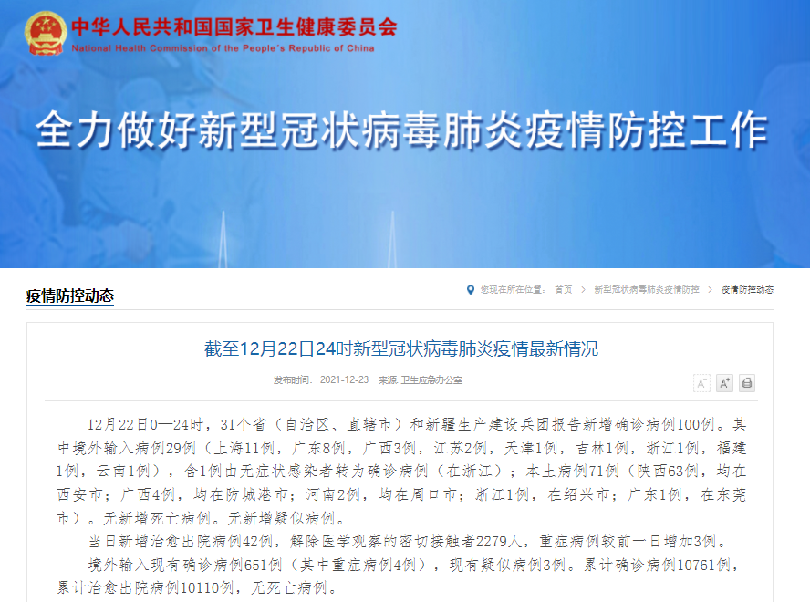 西安市第二轮全员核酸检测筛查发现阳性人员127例！22日全国新增确诊病例100例，其中本土71例！山西本地无新增！休闲区蓝鸢梦想 - Www.slyday.coM