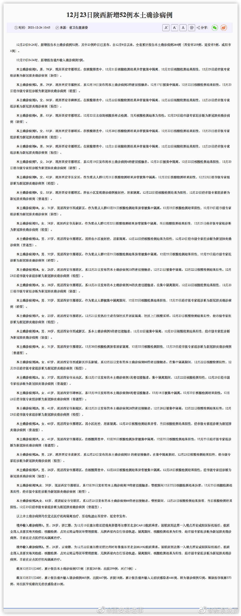 12月23日陕西新增本土确诊52例 其中23例昨日已发布休闲区蓝鸢梦想 - Www.slyday.coM