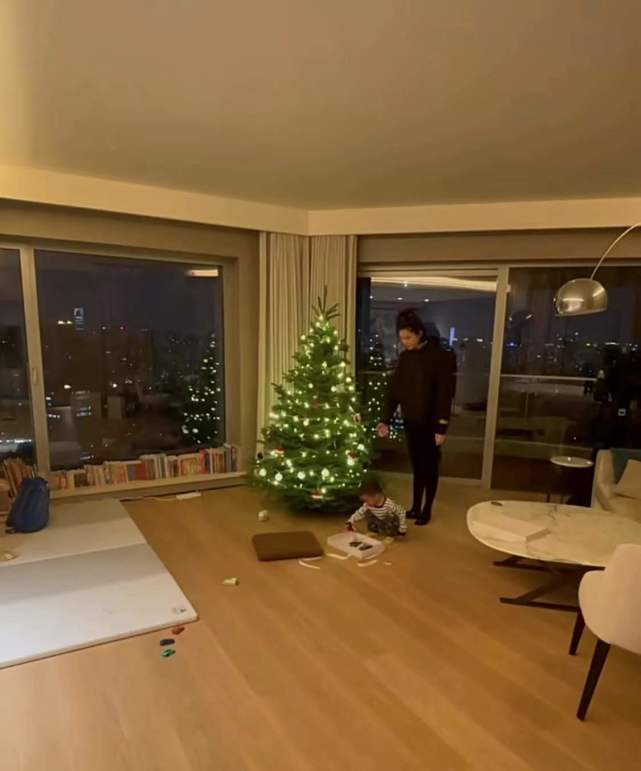 奚梦瑶产后首晒居家状态跟儿子一起装扮圣诞树客厅爬爬垫抢镜