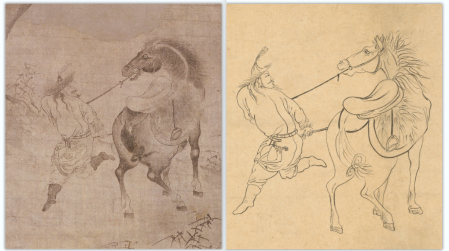 溥心畬 临摹宋李公麟(传)《人马图》局部画稿