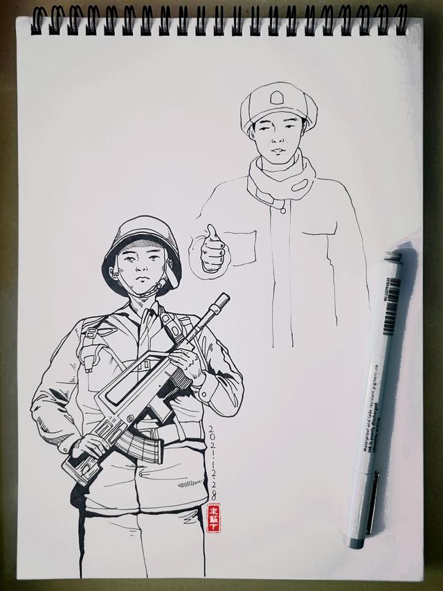 「挑战365天正能量速写画」第028期:卫国戍边英雄王