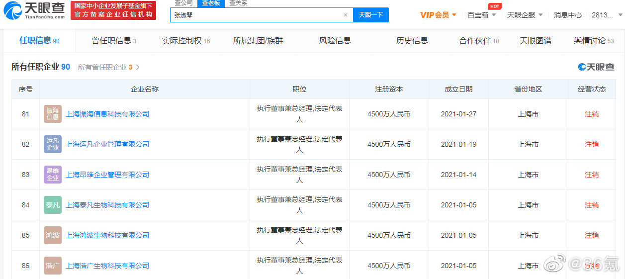 张庭9家公司于同日注销，9家公司均成立于2021年休闲区蓝鸢梦想 - Www.slyday.coM