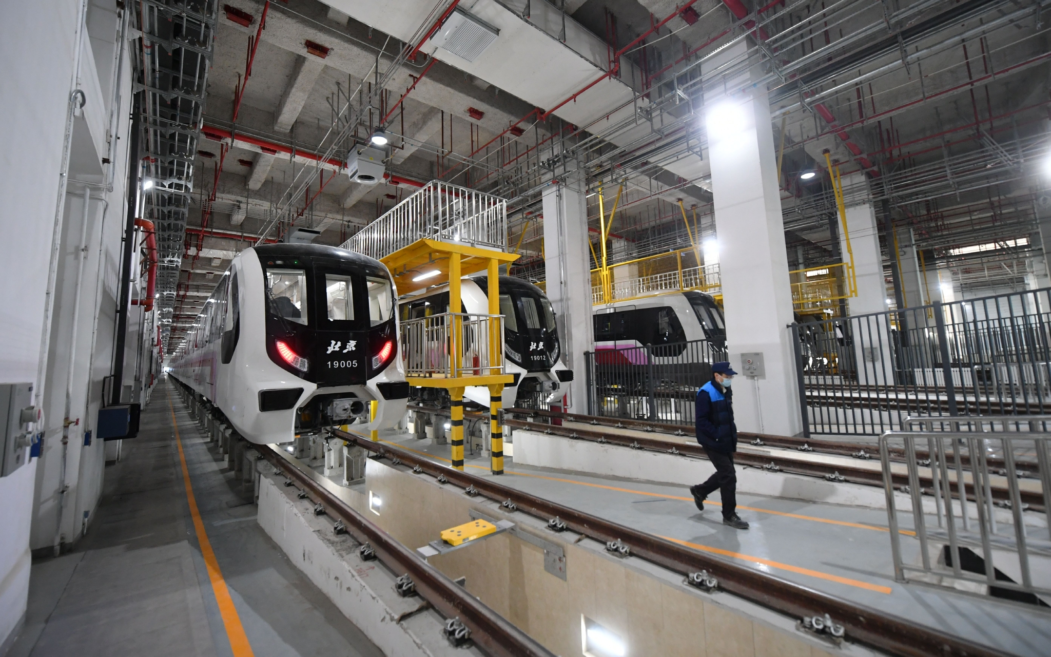 地铁19号线车辆段,列车已全部到位.新京报记者 王贵彬 摄