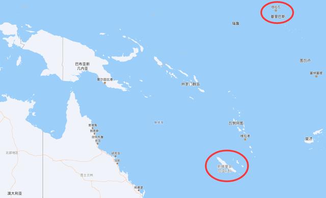 基里巴斯和法属新喀里多尼亚地理位置图 图自百度地图