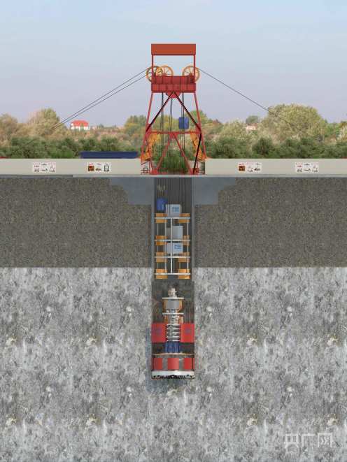 世界首台全断面竖井硬岩掘进机示意图(央广网发 中铁装备集团供图)