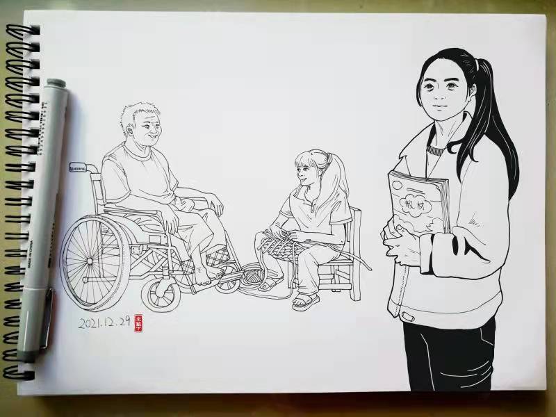 挑战365天正能量速写画第029期那个捡来的女孩毕业回乡当老师了